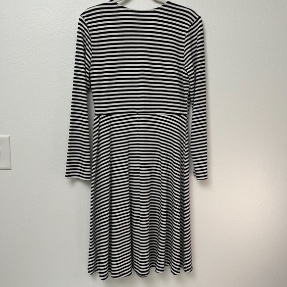 Old Navy Black & White Striped Long Sleeve Flowy Wrap Dress Women’s Size Medium - Picture 3 of 13